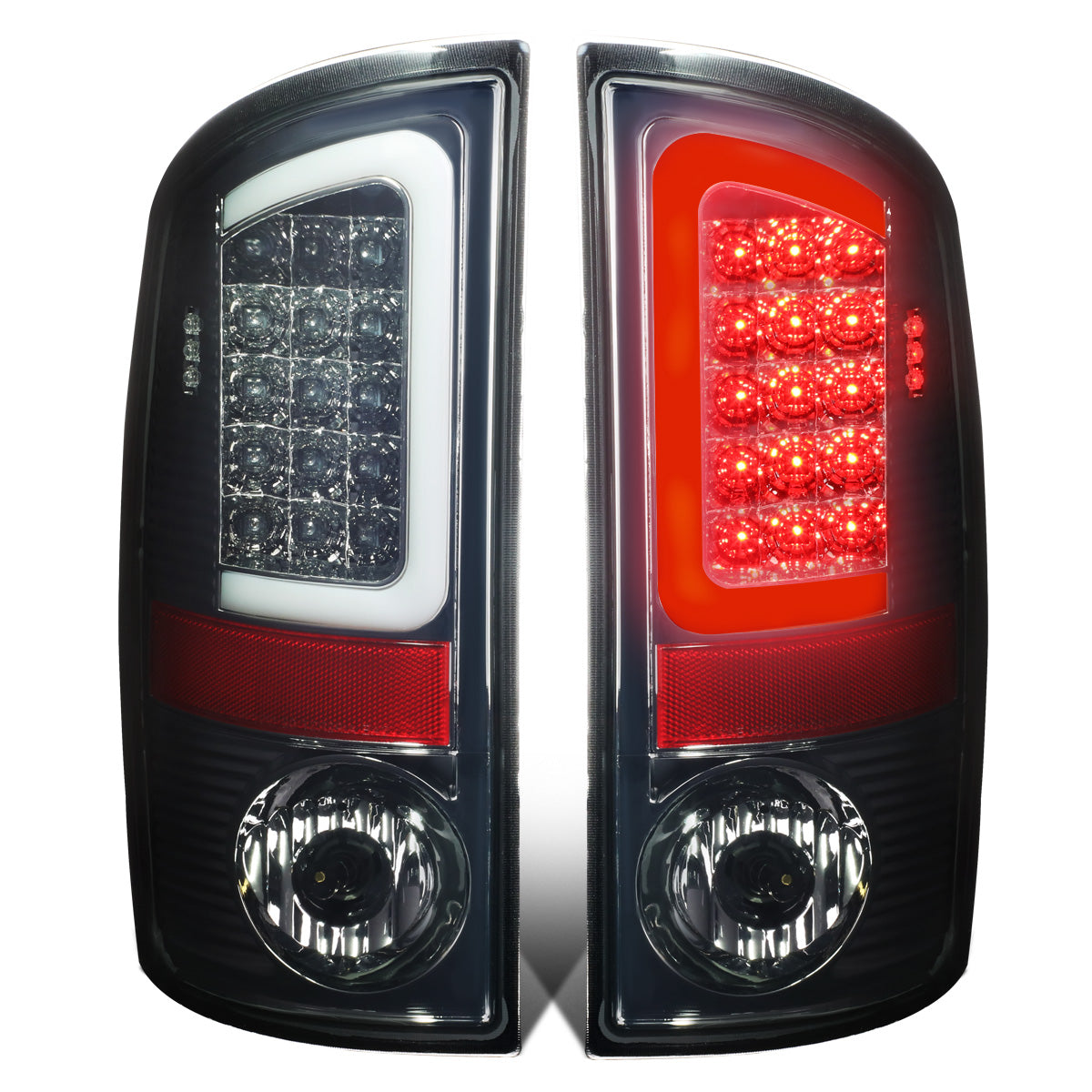 FAROS TRASEROS 07-08 DODGE RAM 1500 / 07-09 DODGE RAM 2500 , 3500 - C-BAR - 3D - U-HALO LED - CHROME / SMOKE