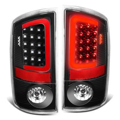 FAROS TRASEROS 07-08 DODGE RAM 1500 / 07-09 DODGE RAM 2500 , 3500 - RED C-BAR - 3D - U-HALO LED - BLACK / CLEAR