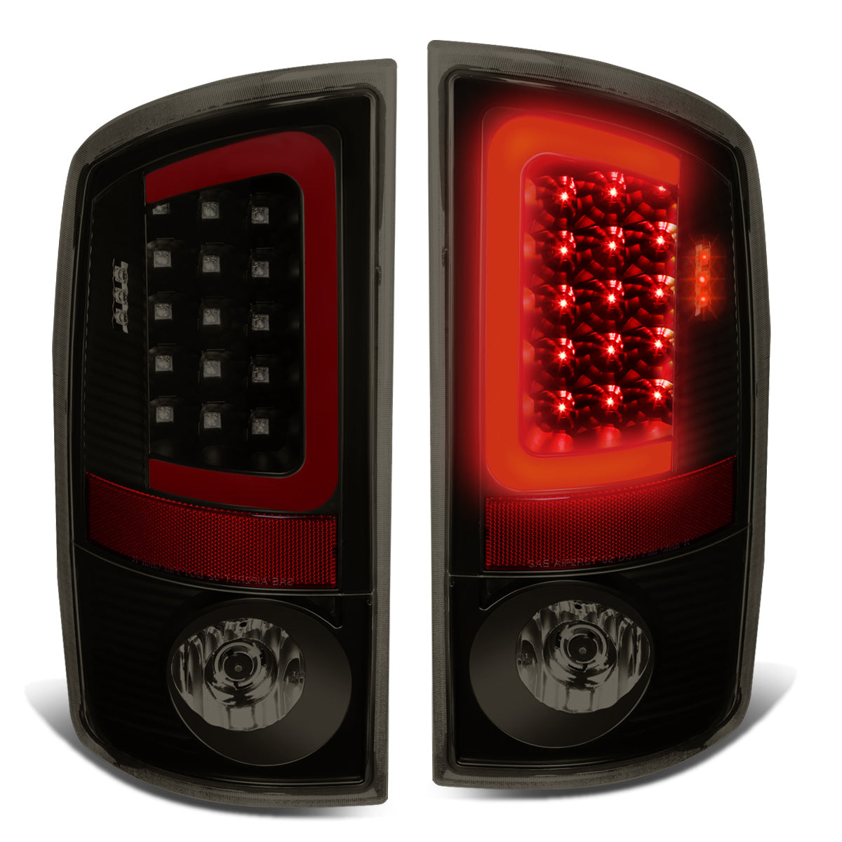 FAROS TRASEROS 07-08 DODGE RAM 1500 / 07-09 DODGE RAM 2500 , 3200 - RED C-BAR - 3D - U-HALO LED - BLACK / SMOKE