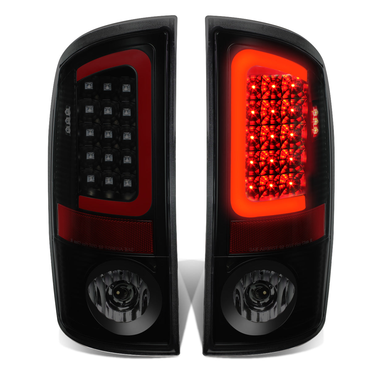 FAROS TRASEROS 07-08 DODGE RAM 1500 / 07-09 DODGE RAM 2500 , 3200 - RED C-BAR - 3D - U-HALO LED - BLACK / SMOKE