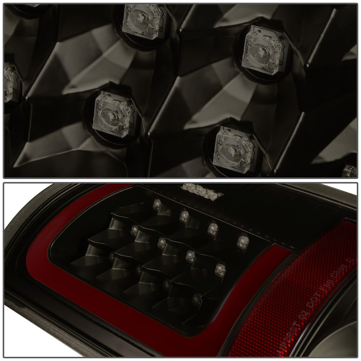 FAROS TRASEROS 07-08 DODGE RAM 1500 / 07-09 DODGE RAM 2500 , 3200 - RED C-BAR - 3D - U-HALO LED - BLACK / SMOKE