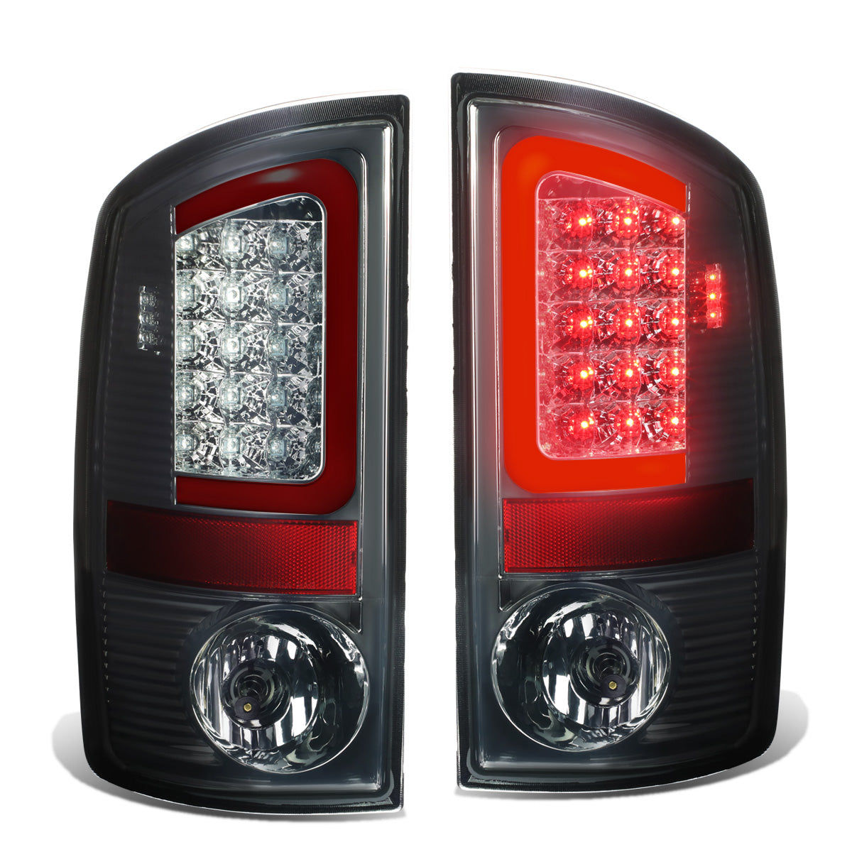 FAROS TRASEROS 07-08 DODGE RAM 1500 / 07-09 DODGE RAM 2500 , 3500 - RED C-BAR - 3D - U-HALO LED - CHROME / SMOKE