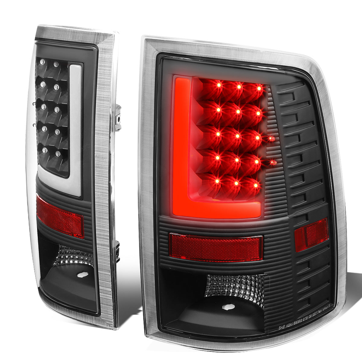 FAROS TRASEROS 09-17 DODGE RAM 1500 / 10-17 DODGE RAM 2500 , 3500 - L-BAR - 3D - LED - BLACK / CLEAR