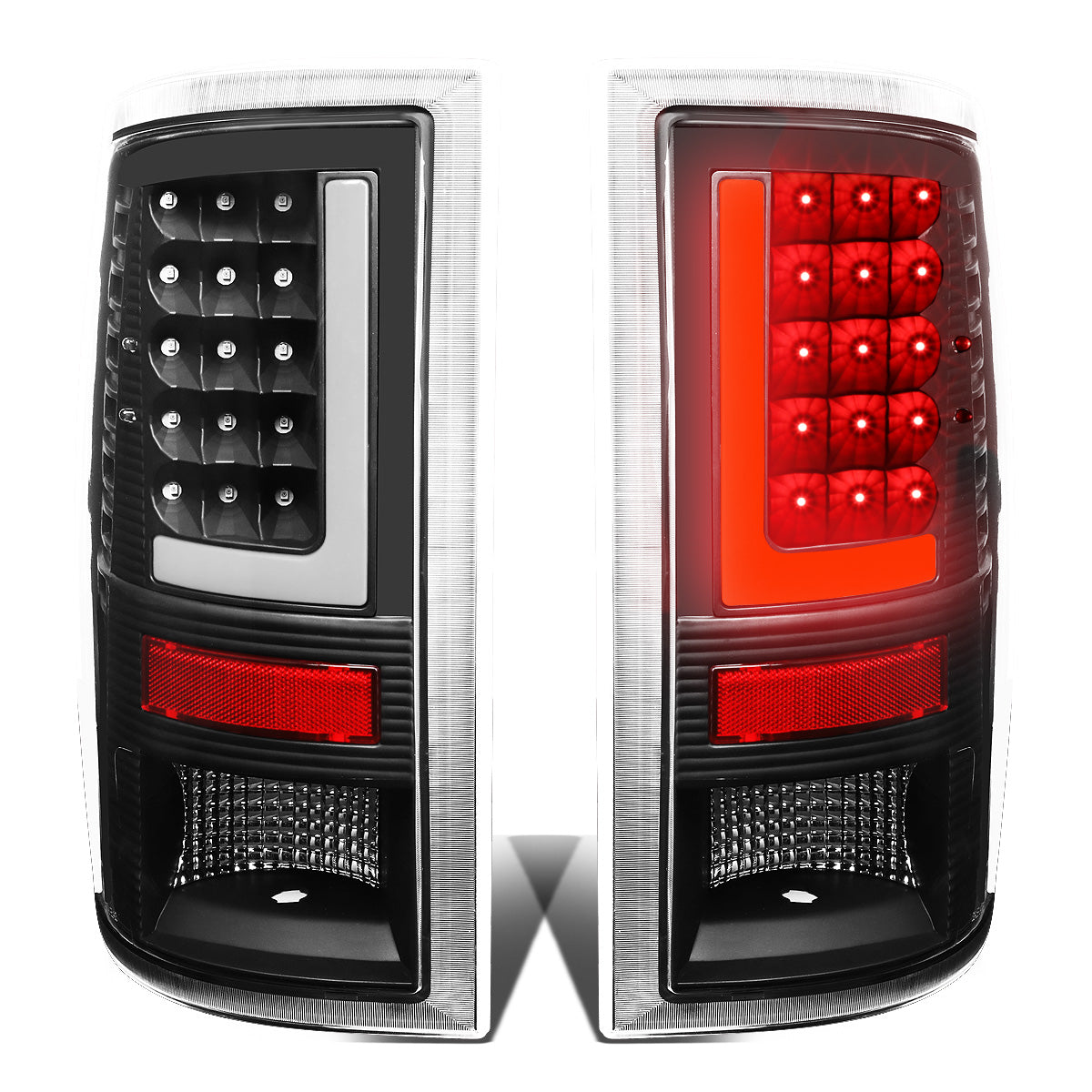 FAROS TRASEROS 09-17 DODGE RAM 1500 / 10-17 DODGE RAM 2500 , 3500 - L-BAR - 3D - LED - BLACK / CLEAR