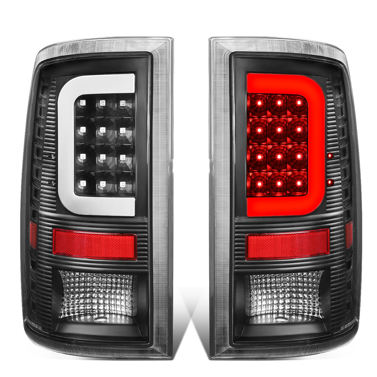 FAROS TRASEROS 09-17 DODGE RAM 1500 / 10-17 DODGE RAM 2500 , 3500 - C-BAR - 3D - LED - BLACK / CLEAR
