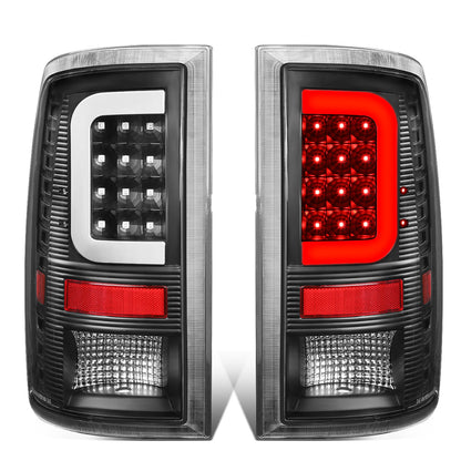 FAROS TRASEROS 09-17 DODGE RAM 1500 / 10-17 DODGE RAM 2500 , 3500 - C-BAR - 3D - LED - BLACK / CLEAR