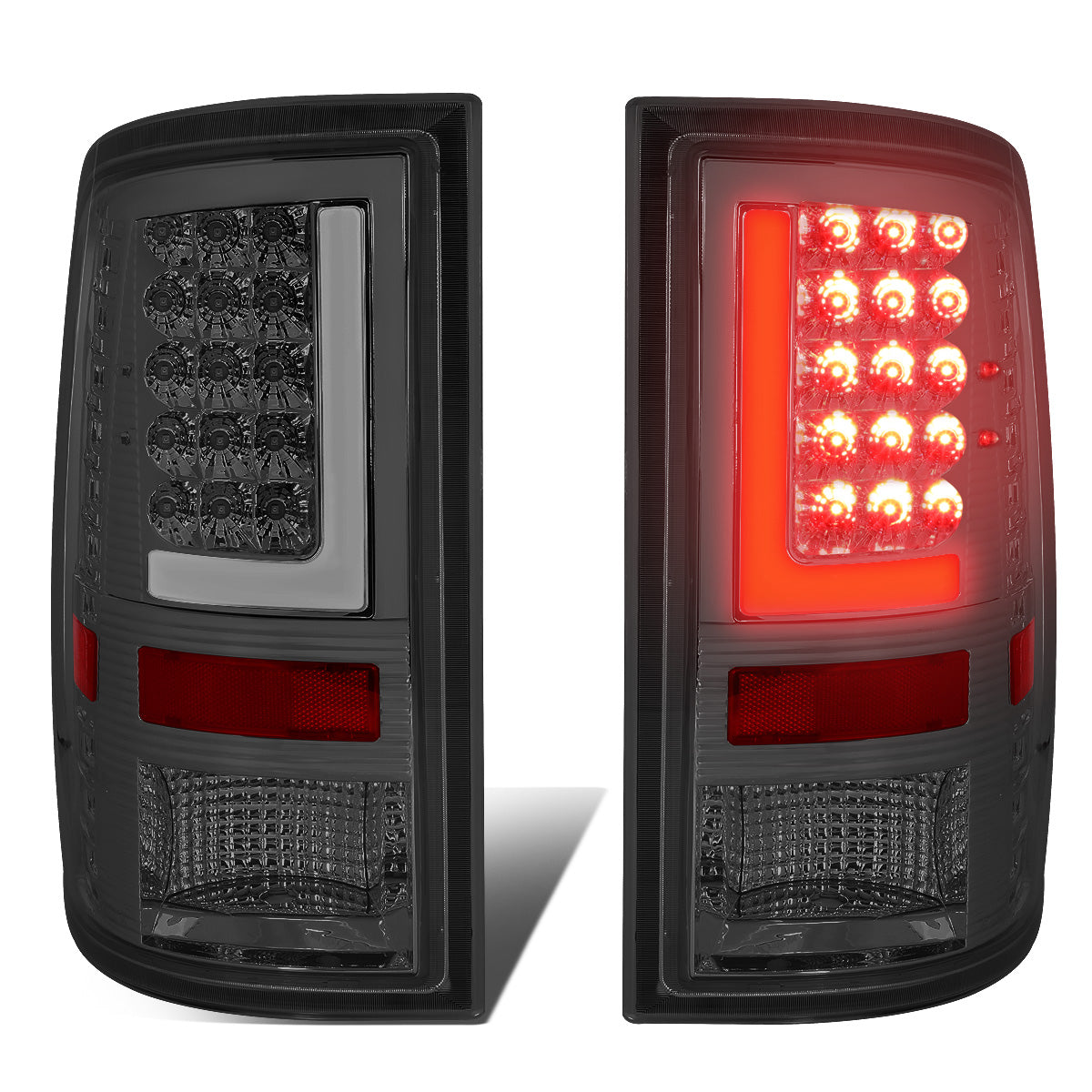 FAROS TRASEROS 09-17 DODGE RAM 1500 / 10-17 DODGE RAM 2500 , 3500 - L-BAR - 3D - LED - CHROME / SMOKE