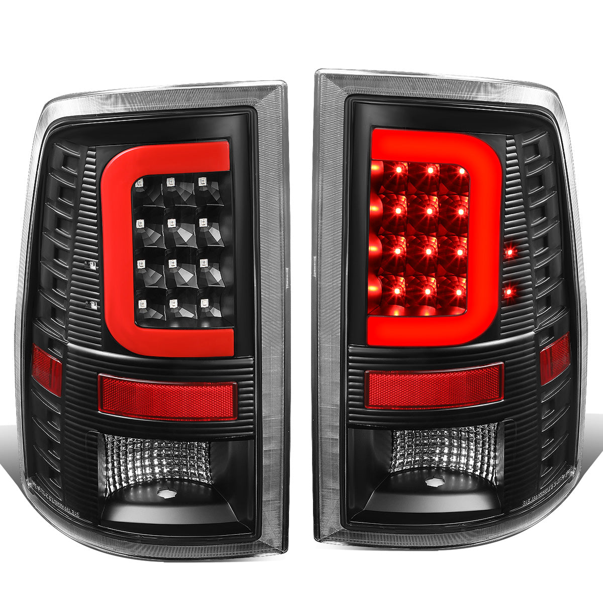 FAROS TRASEROS 09-17 DODGE RAM 1500 / 10-17 DODGE RAM 2500 , 3500 - RED C-BAR - 3D - LED - BLACK / CLEAR