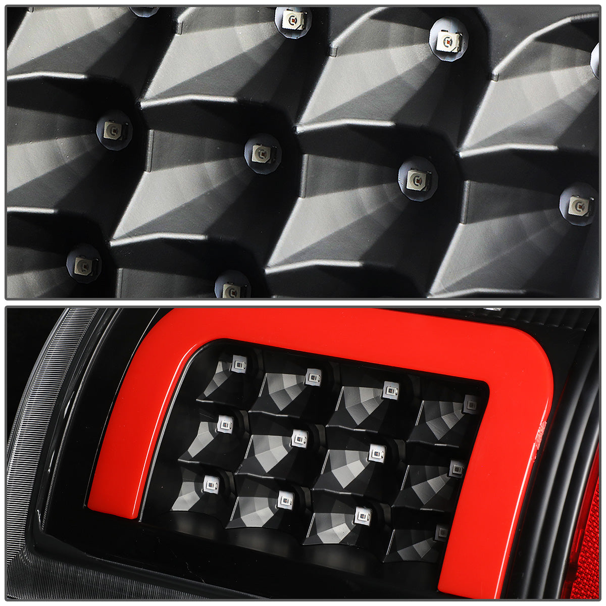 FAROS TRASEROS 09-17 DODGE RAM 1500 / 10-17 DODGE RAM 2500 , 3500 - RED C-BAR - 3D - LED - BLACK / CLEAR
