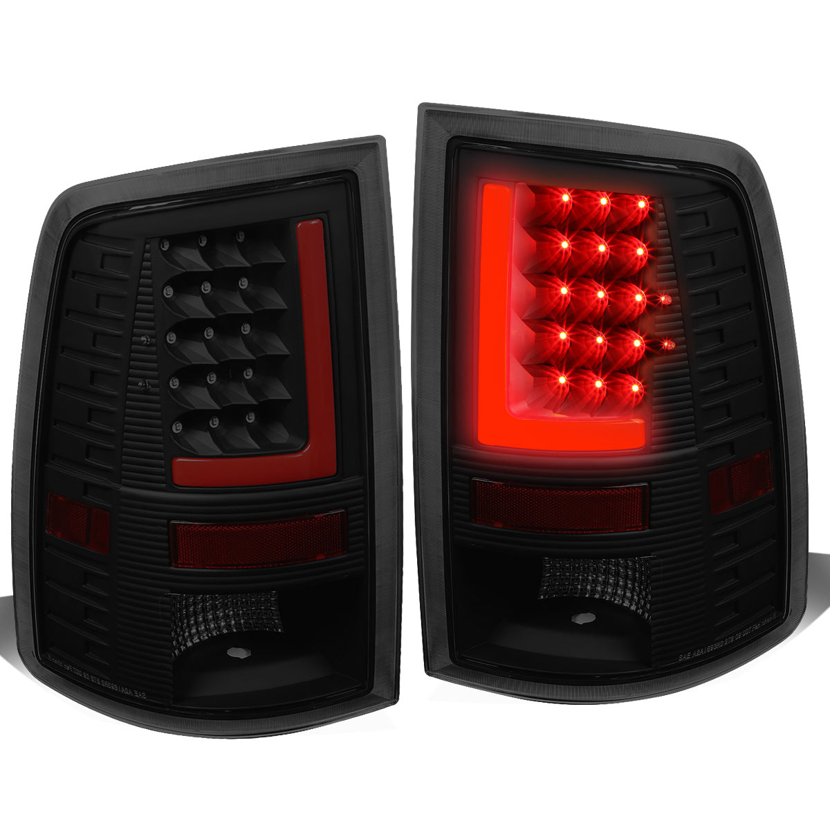 FAROS TRASEROS 09-17 DODGE RAM 1500 / 10-17 DODGE RAM 2500 , 3500 - RED L-BAR - 3D - LED - BLACK / SMOKE
