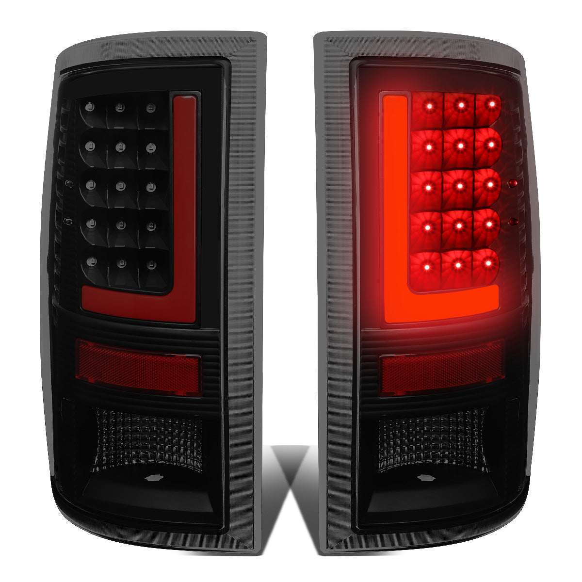 FAROS TRASEROS 09-17 DODGE RAM 1500 / 10-17 DODGE RAM 2500 , 3500 - RED L-BAR - 3D - LED - BLACK / SMOKE