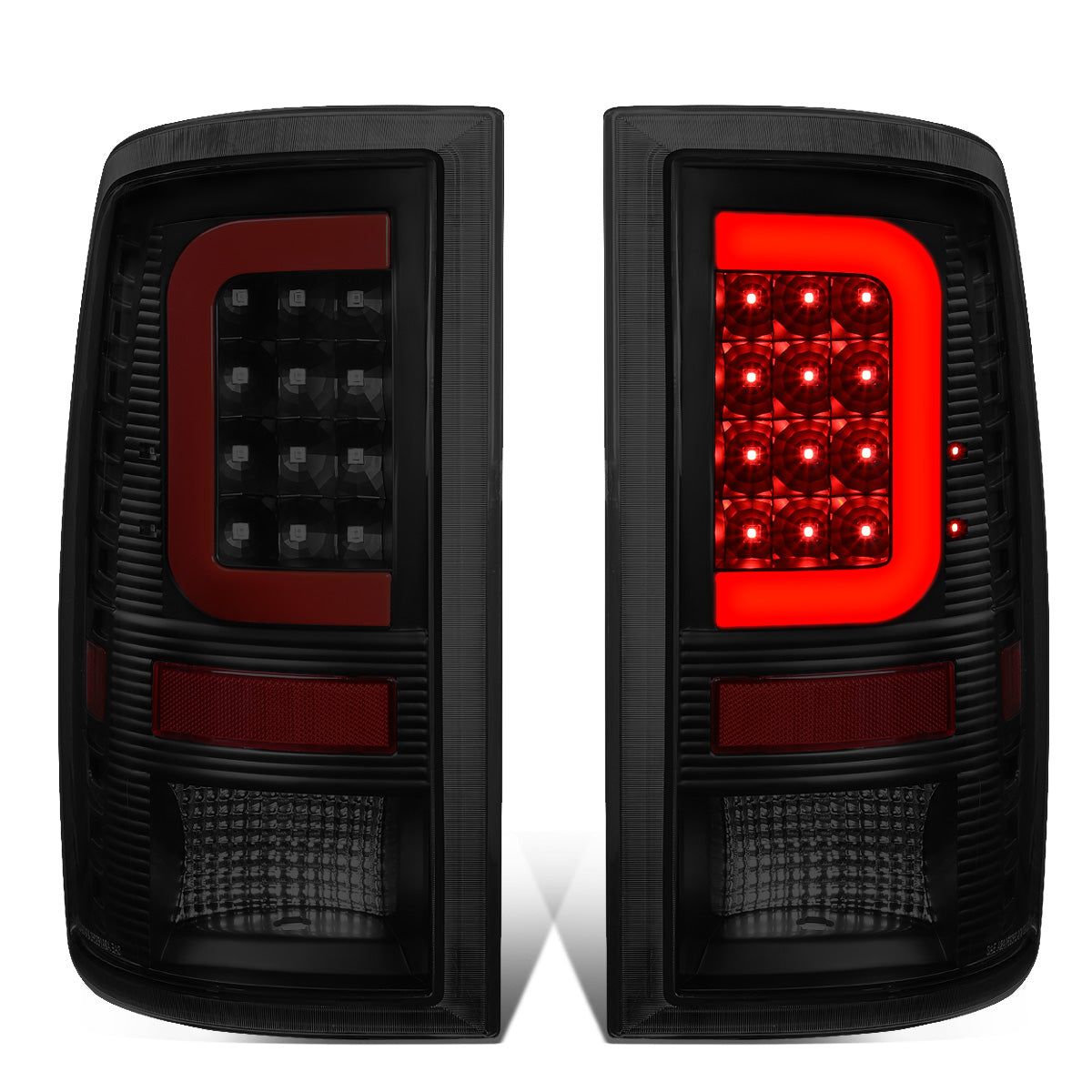 FAROS TRASEROS 09-17 DODGE RAM 1500 / 10-17 DODGE RAM 2500 , 3500 - RED C-BAR - 3D - LED - BLACK / SMOKE