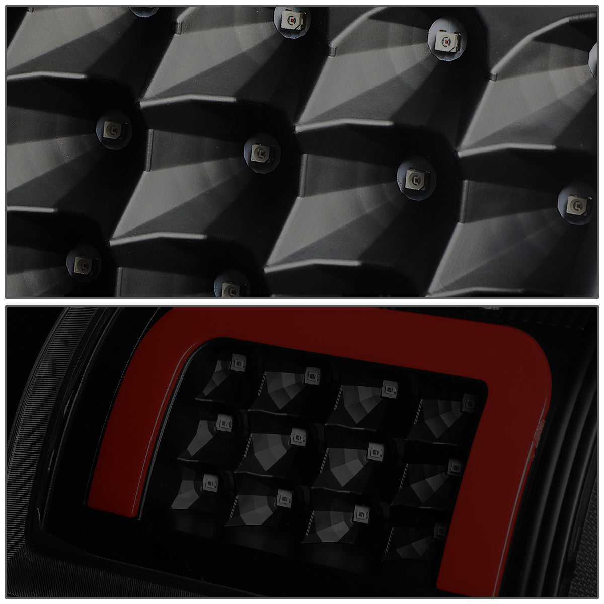 FAROS TRASEROS 09-17 DODGE RAM 1500 / 10-17 DODGE RAM 2500 , 3500 - RED C-BAR - 3D - LED - BLACK / SMOKE