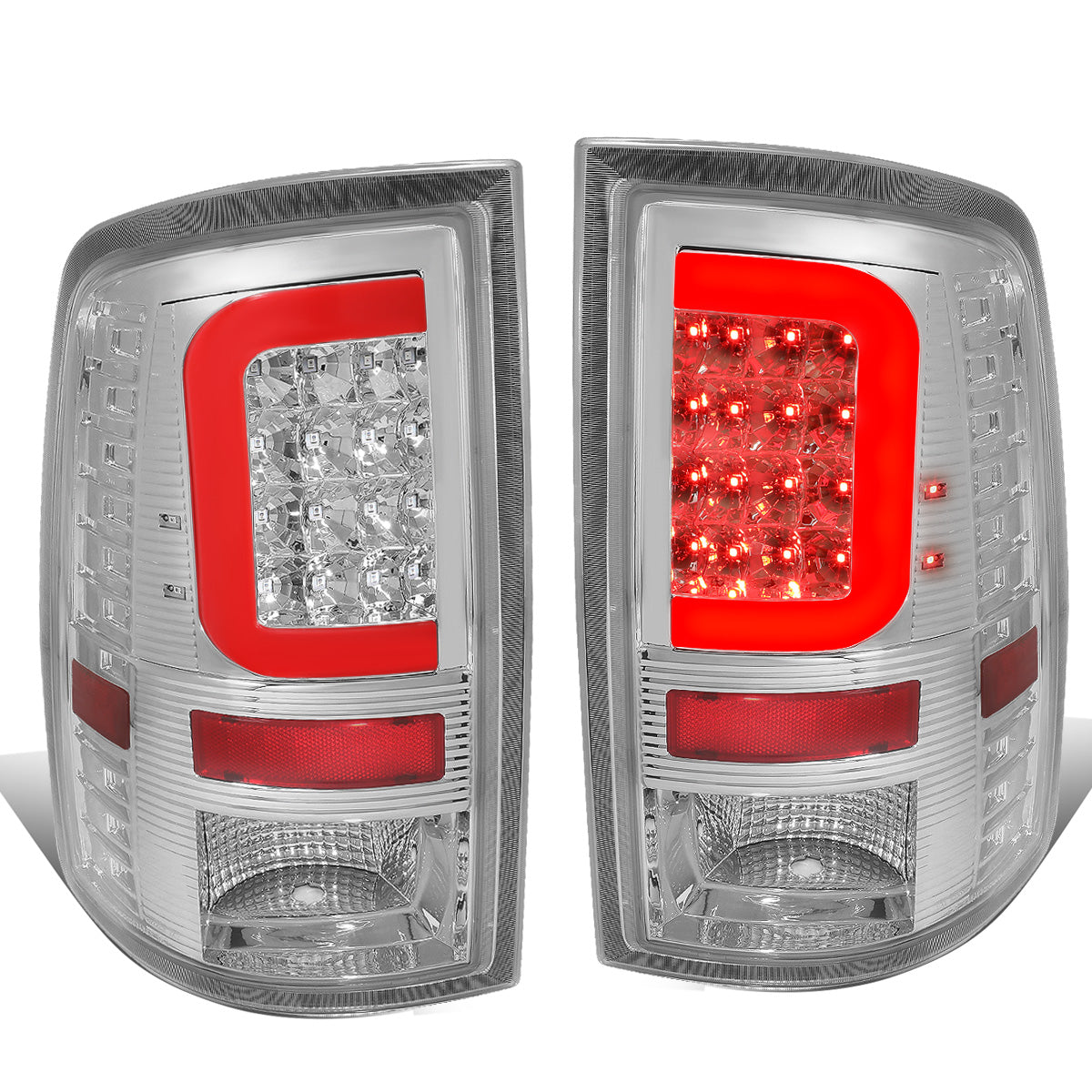 FAROS TRASEROS 09-17 DODGE RAM 1500 / 10-17 DODGE RAM 2500 , 3500 - RED C-BAR - 3D - LED - CHROME / CLEAR