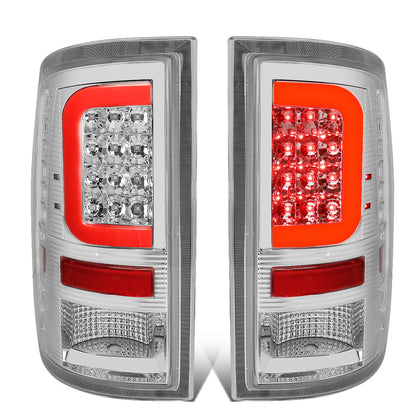 FAROS TRASEROS 09-17 DODGE RAM 1500 / 10-17 DODGE RAM 2500 , 3500 - RED C-BAR - 3D - LED - CHROME / CLEAR