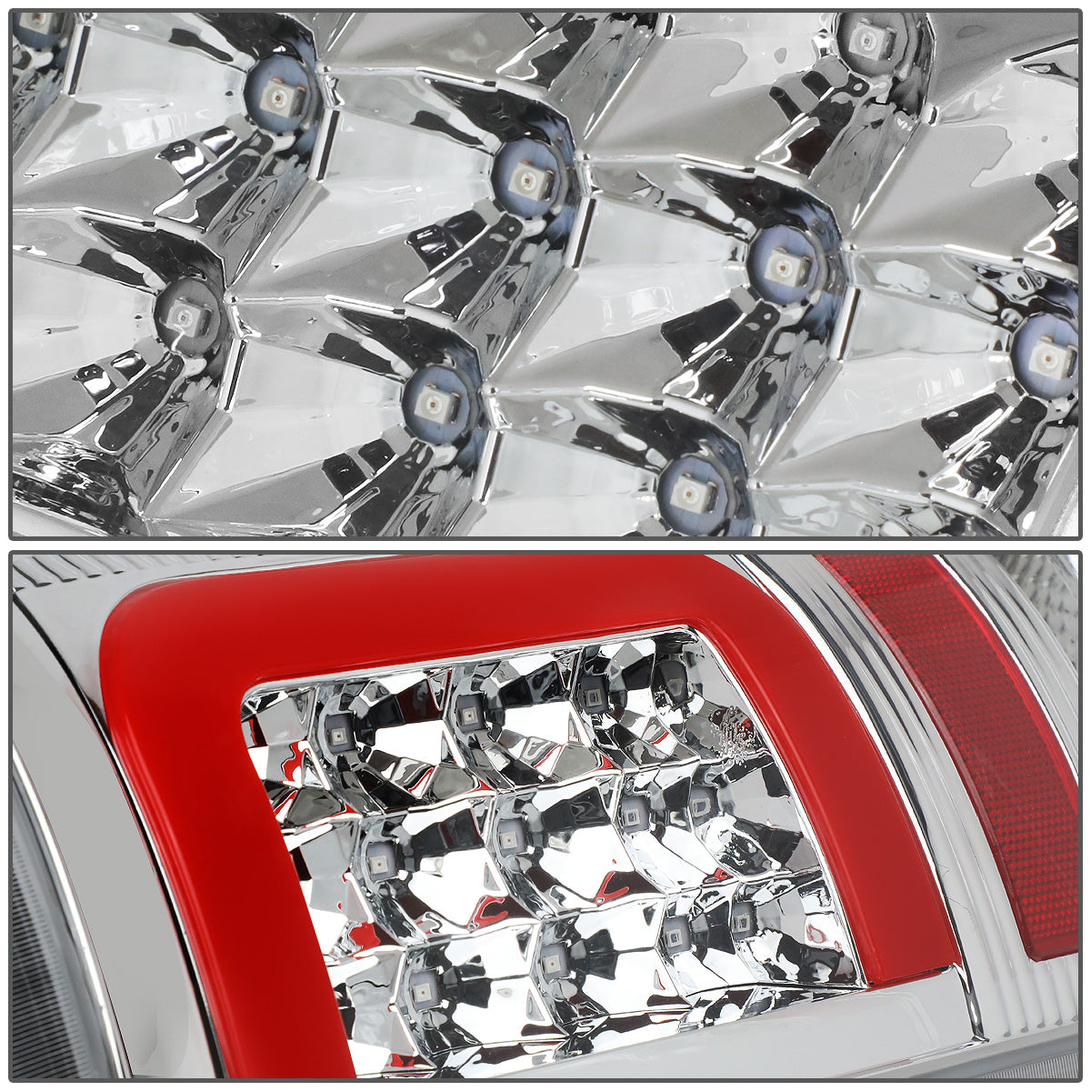 FAROS TRASEROS 09-17 DODGE RAM 1500 / 10-17 DODGE RAM 2500 , 3500 - RED C-BAR - 3D - LED - CHROME / CLEAR