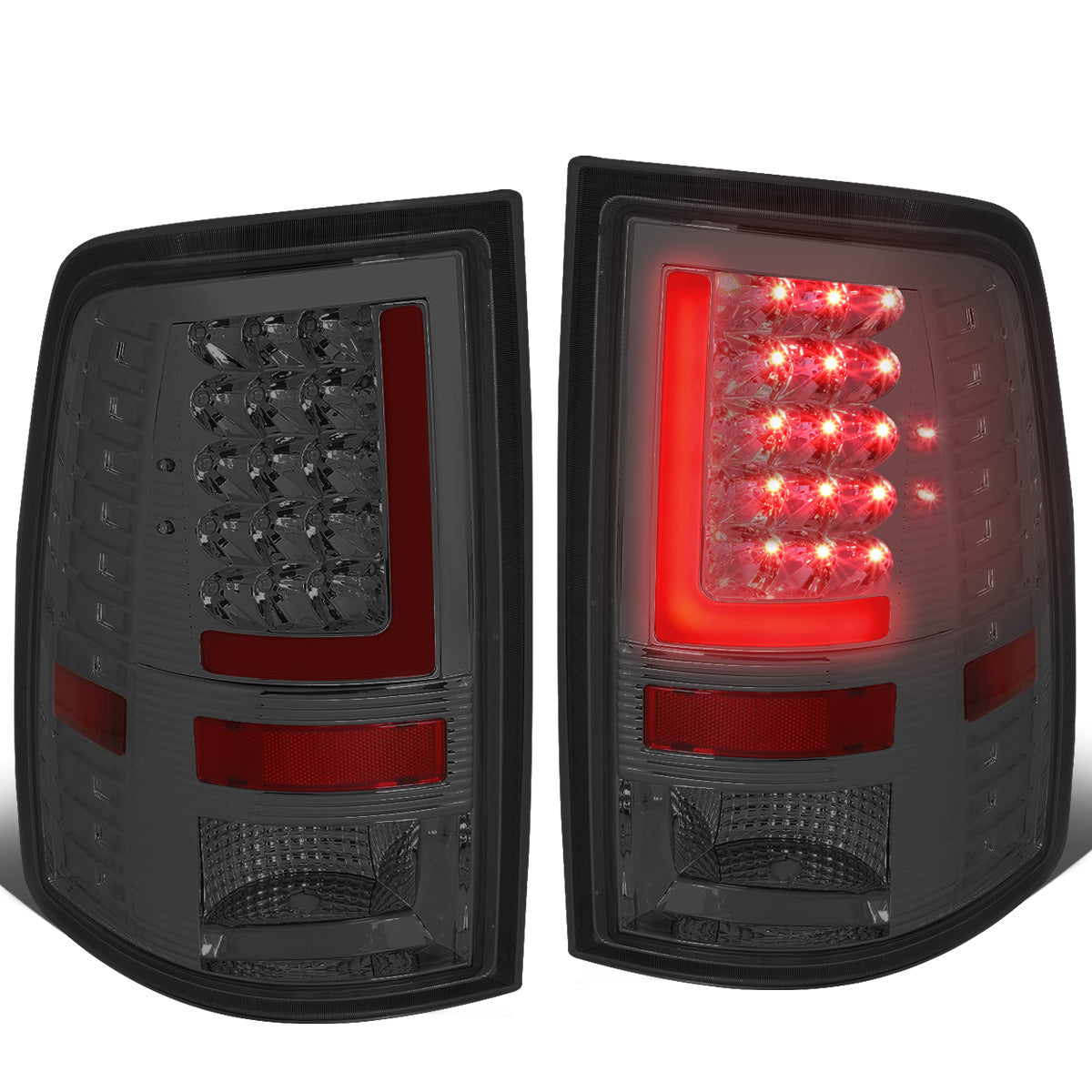 FAROS TRASEROS 09-17 DODGE RAM 1500 / 10-17 DODGE RAM 2500 , 3500 - RED L-BAR - 3D - LED - CHROME / SMOKE