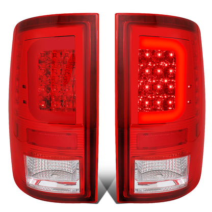 FAROS TRASEROS 09-17 DODGE RAM 1500 / 10-17 DODGE RAM 2500 , 3500 - RED C-BAR - 3D - LED - CHROME / RED