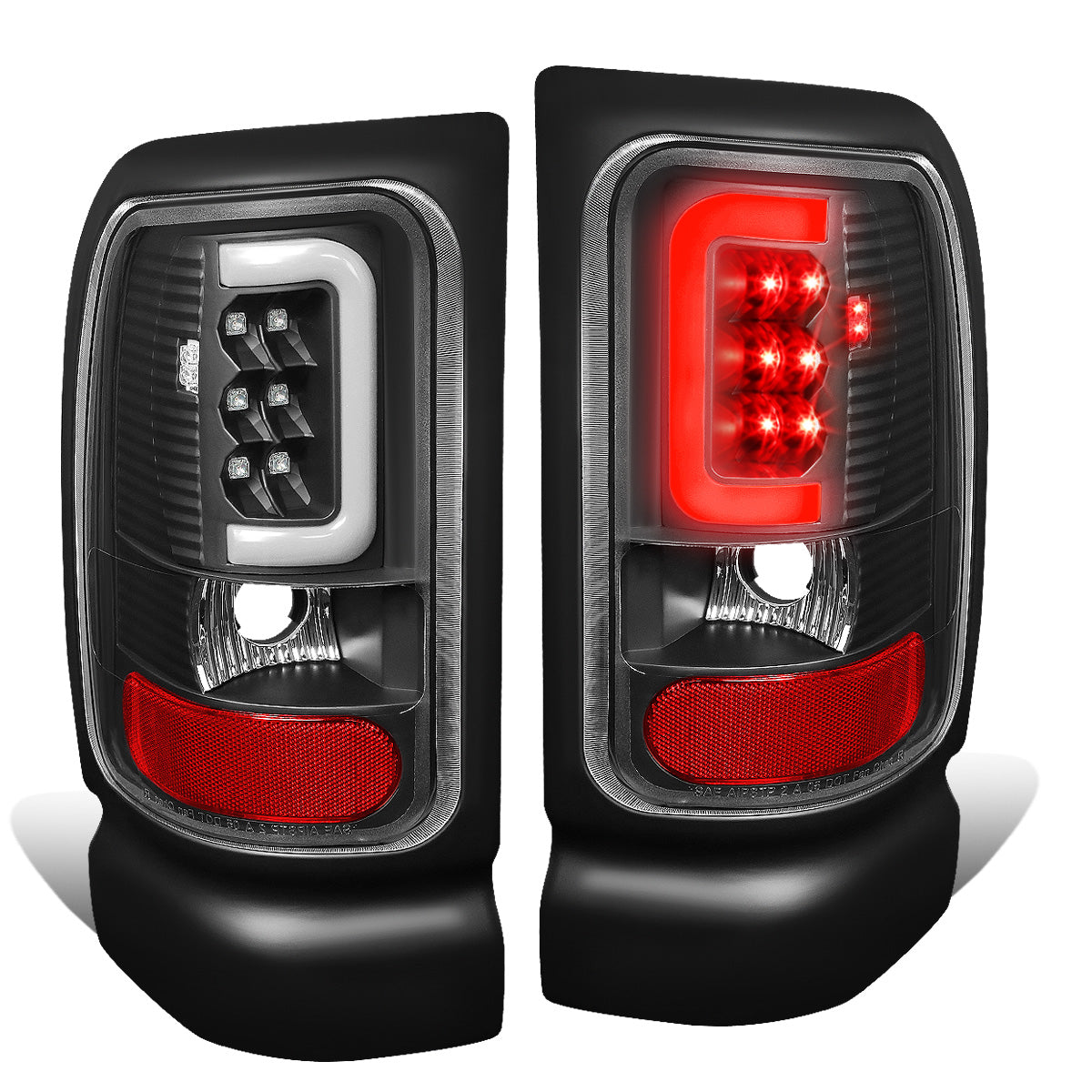 FAROS TRASEROS 94-01 DODGE RAM 1500 / 94-02 DODGE RAM 2500 , 3500 - C-BAR - 3D - U-HALO LED - BLACK / CLEAR