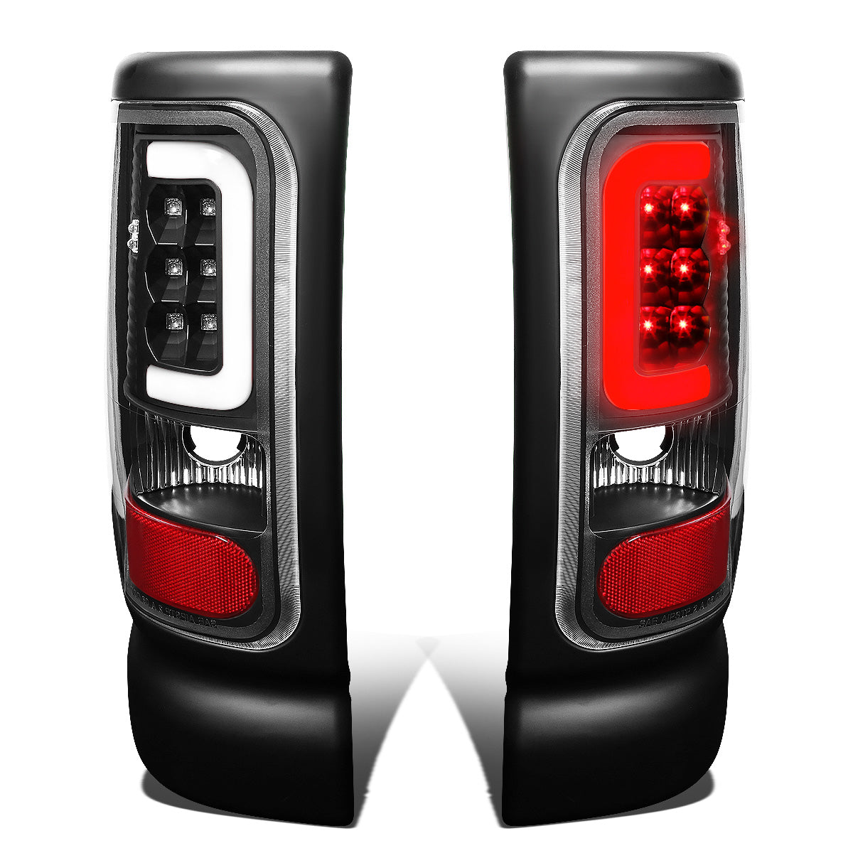FAROS TRASEROS 94-01 DODGE RAM 1500 / 94-02 DODGE RAM 2500 , 3500 - C-BAR - 3D - U-HALO LED - BLACK / CLEAR