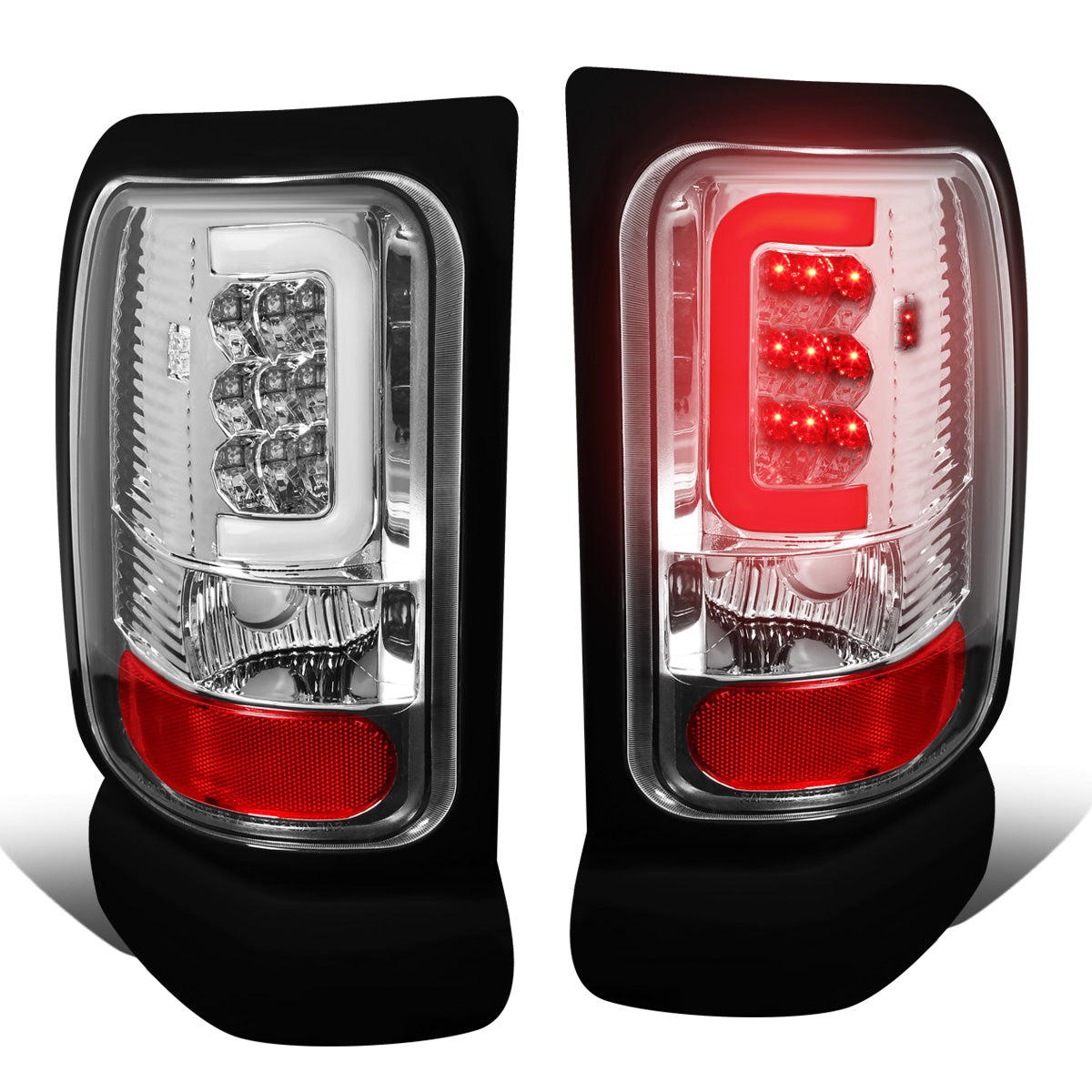 FAROS TRASEROS 94-01 DODGE RAM 1500 / 94-02 DODGE RAM 2500 , 3500 - C-BAR - 3D - U-HALO LED - CHROME / CLEAR
