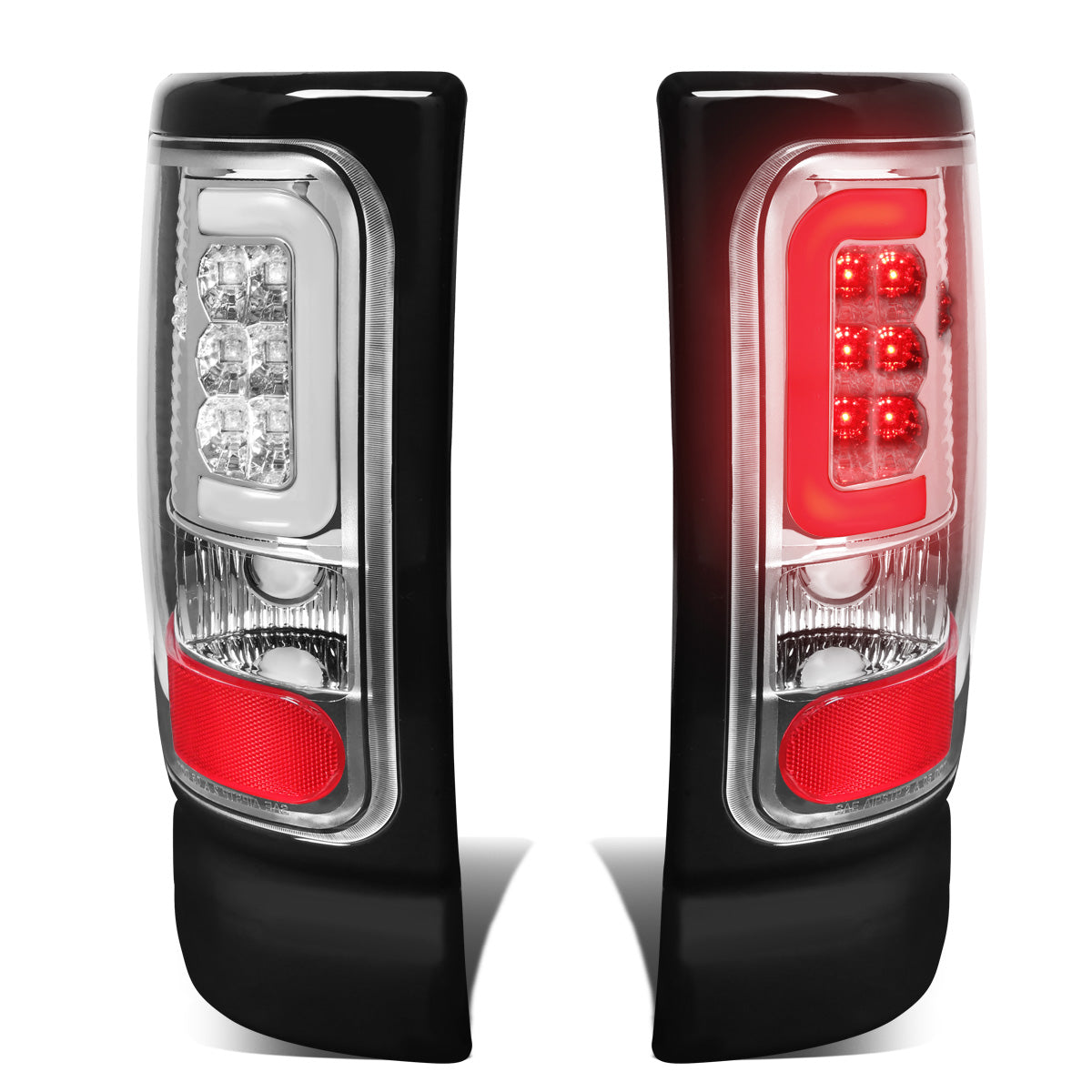 FAROS TRASEROS 94-01 DODGE RAM 1500 / 94-02 DODGE RAM 2500 , 3500 - C-BAR - 3D - U-HALO LED - CHROME / CLEAR
