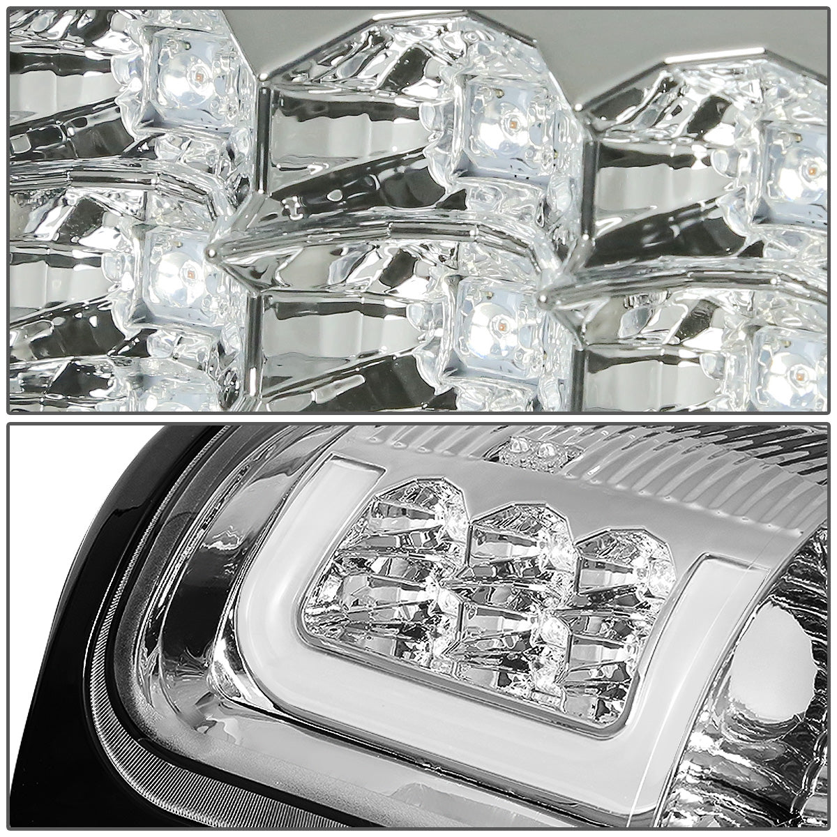 FAROS TRASEROS 94-01 DODGE RAM 1500 / 94-02 DODGE RAM 2500 , 3500 - C-BAR - 3D - U-HALO LED - CHROME / CLEAR