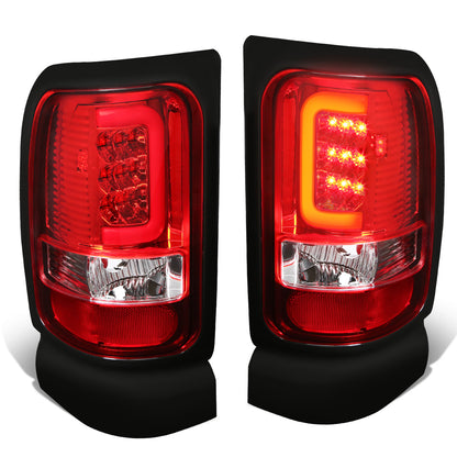 FAROS TRASEROS 94-01 DODGE RAM 1500 / 94-02 DODGE RAM 2500 , 3500 - C-BAR - 3D - U-HALO LED - CHROME / RED