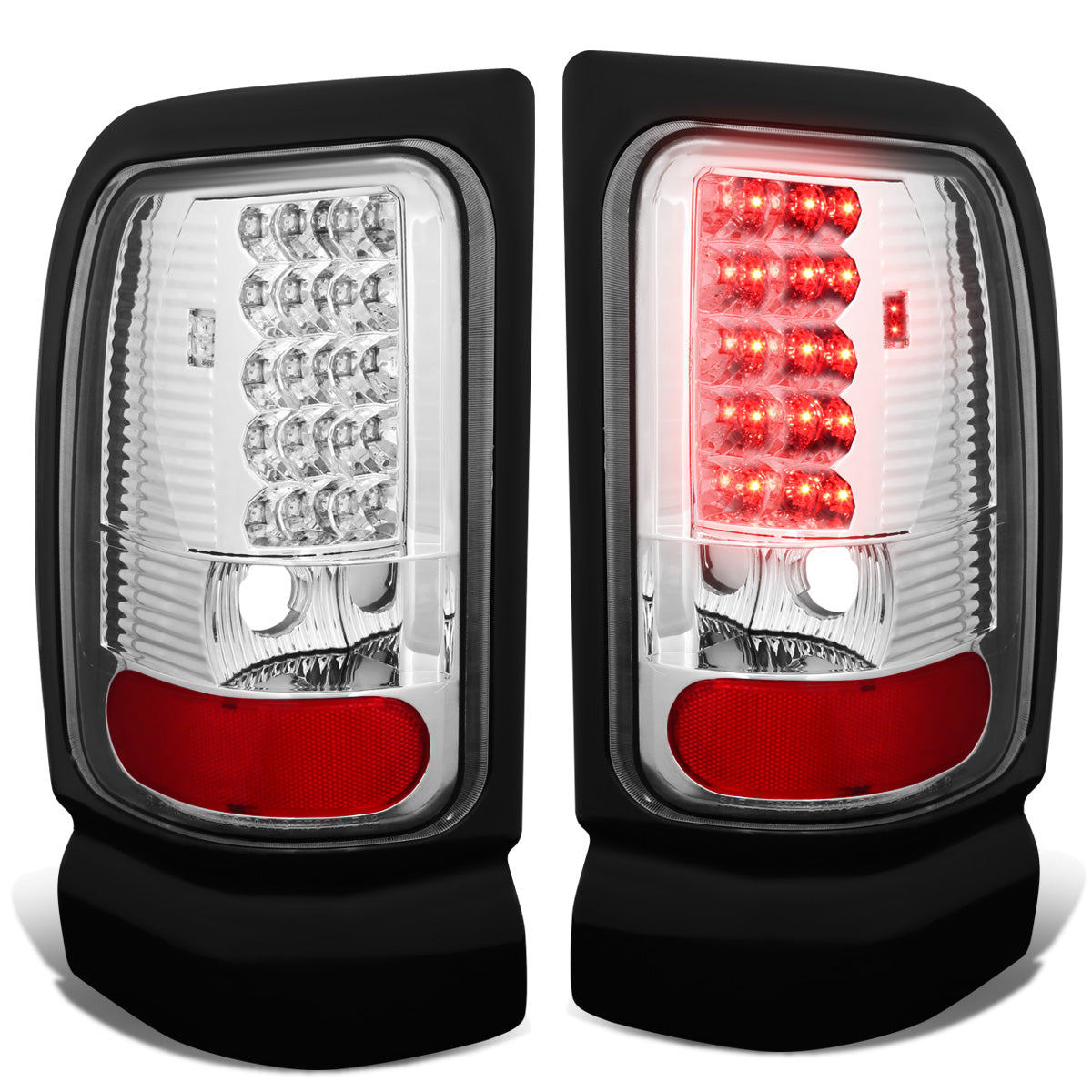 FAROS TRASEROS 94-01 DODGE RAM 1500 / 94-02 DODGE RAM 2500 , 3500 - LED - CHROME / CLEAR
