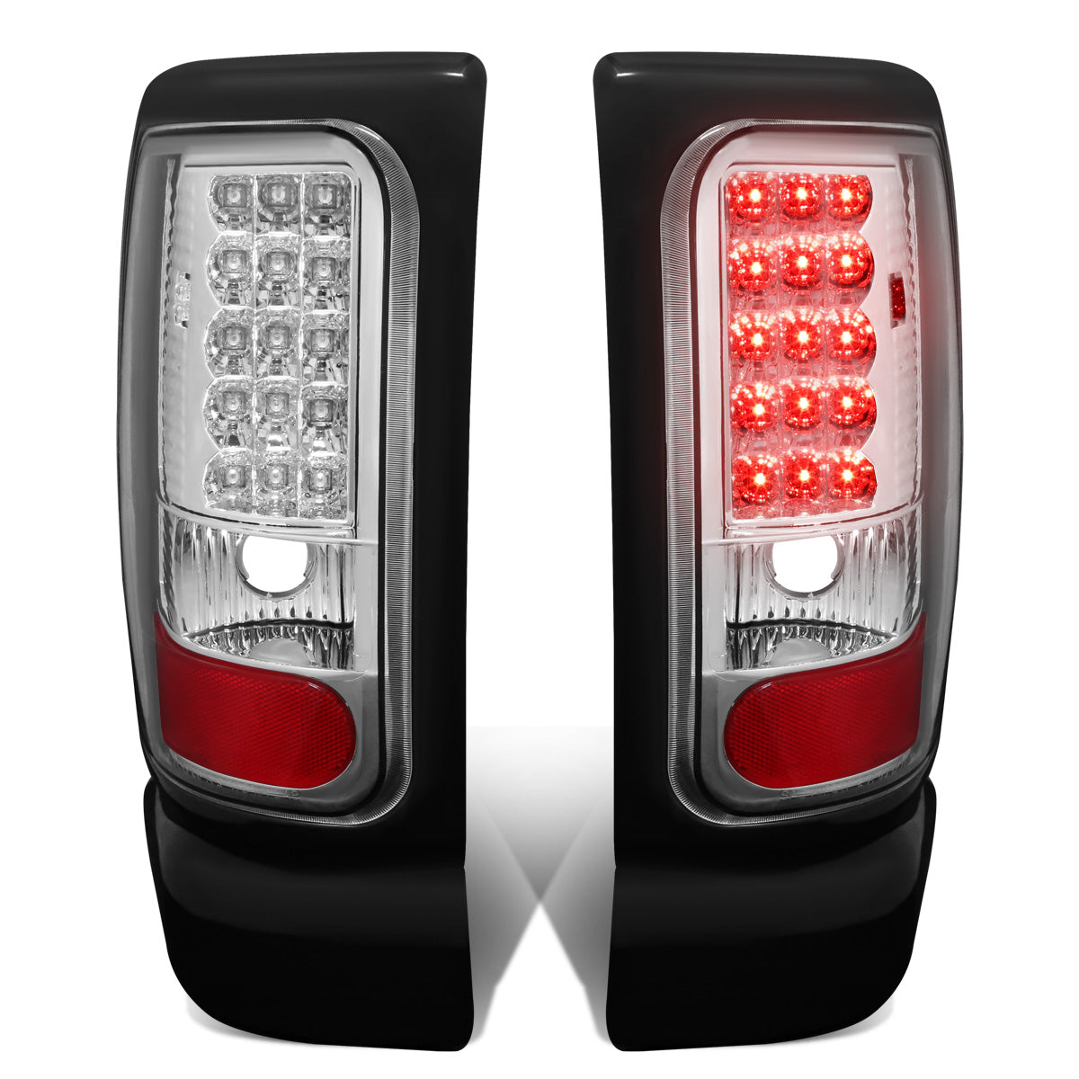 FAROS TRASEROS 94-01 DODGE RAM 1500 / 94-02 DODGE RAM 2500 , 3500 - LED - CHROME / CLEAR