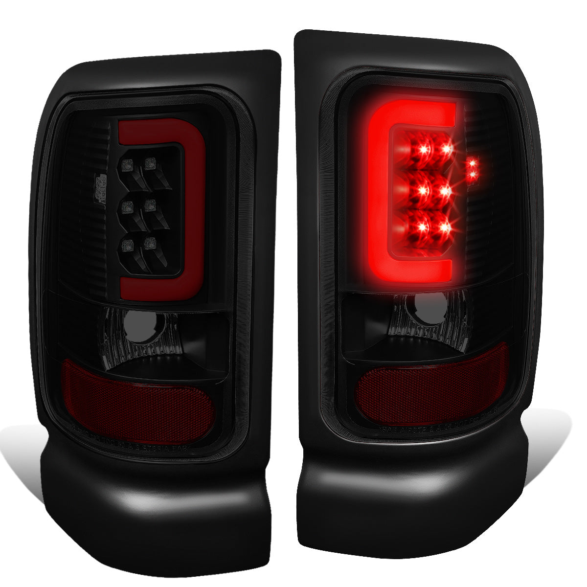 FAROS TRASEROS 94-01 DODGE RAM 1500 / 94-02 DODGE RAM 2500 , 3500 - RED C-BAR - 3D - U-HALO LED - BLACK / SMOKE