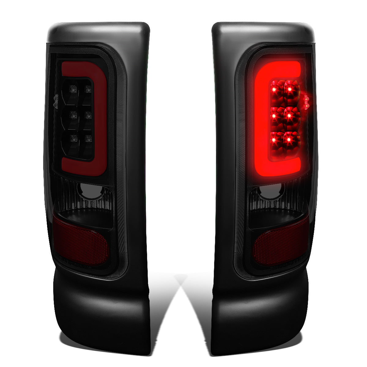 FAROS TRASEROS 94-01 DODGE RAM 1500 / 94-02 DODGE RAM 2500 , 3500 - RED C-BAR - 3D - U-HALO LED - BLACK / SMOKE