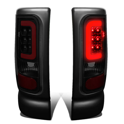 FAROS TRASEROS 94-01 DODGE RAM 1500 / 94-02 DODGE RAM 2500 , 3500 - RED C-BAR - 3D - U-HALO LED - BLACK / SMOKE