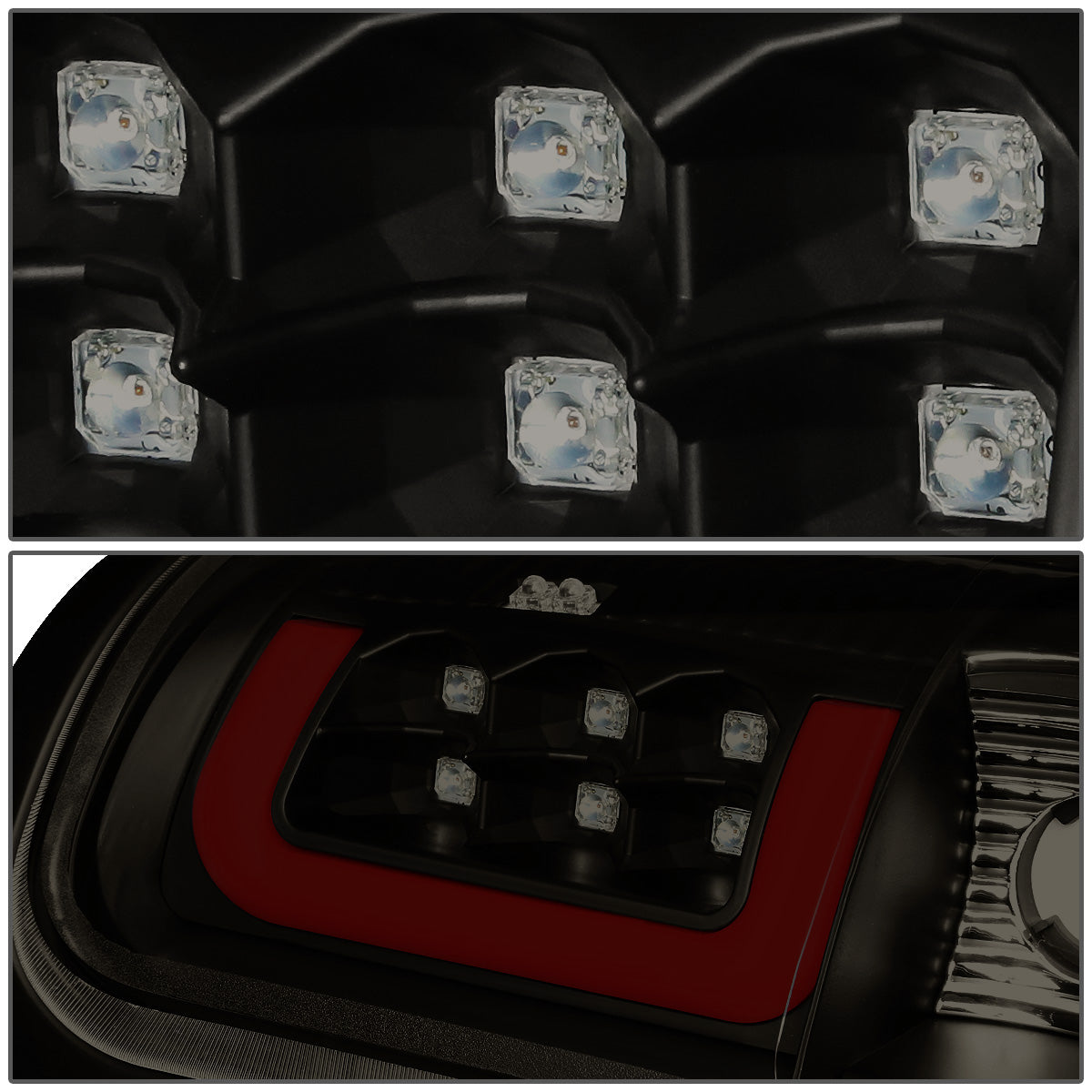 FAROS TRASEROS 94-01 DODGE RAM 1500 / 94-02 DODGE RAM 2500 , 3500 - RED C-BAR - 3D - U-HALO LED - BLACK / SMOKE