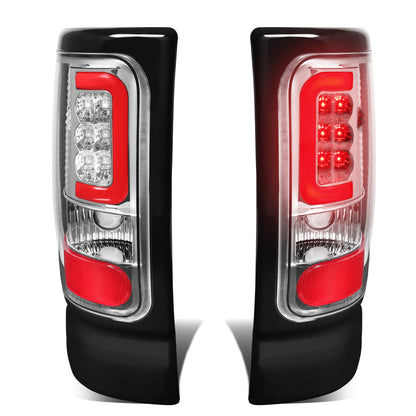 FAROS TRASEROS 94-01 DODGE RAM 1500 / 94-02 DODGE RAM 2500 , 3500 - RED C-BAR - 3D - U-HALO LED - CHROME / CLEAR