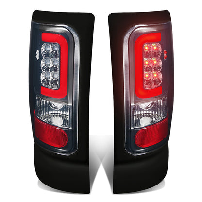 FAROS TRASEROS 94-01 DODGE RAM 1500 / 94-02 DODGE RAM 2500 , 3500 - RED C-BAR - 3D - U-HALO LED - CHROME / SMOKE