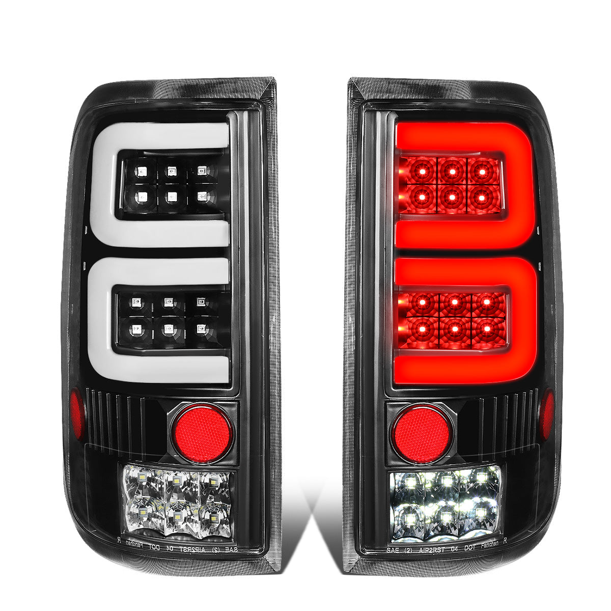FAROS TRASEROS 04-08 FORD F-150 / LOBO - 3D - DUAL C-BAR LED - BLACK / CLEAR