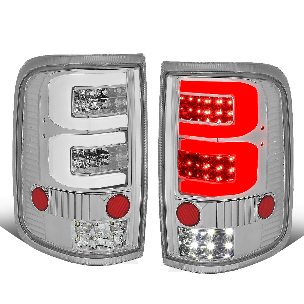 FAROS TRASEROS 04-08 FORD F-150 / LOBO - 3D - DUAL C-BAR LED - CHROME / CLEAR
