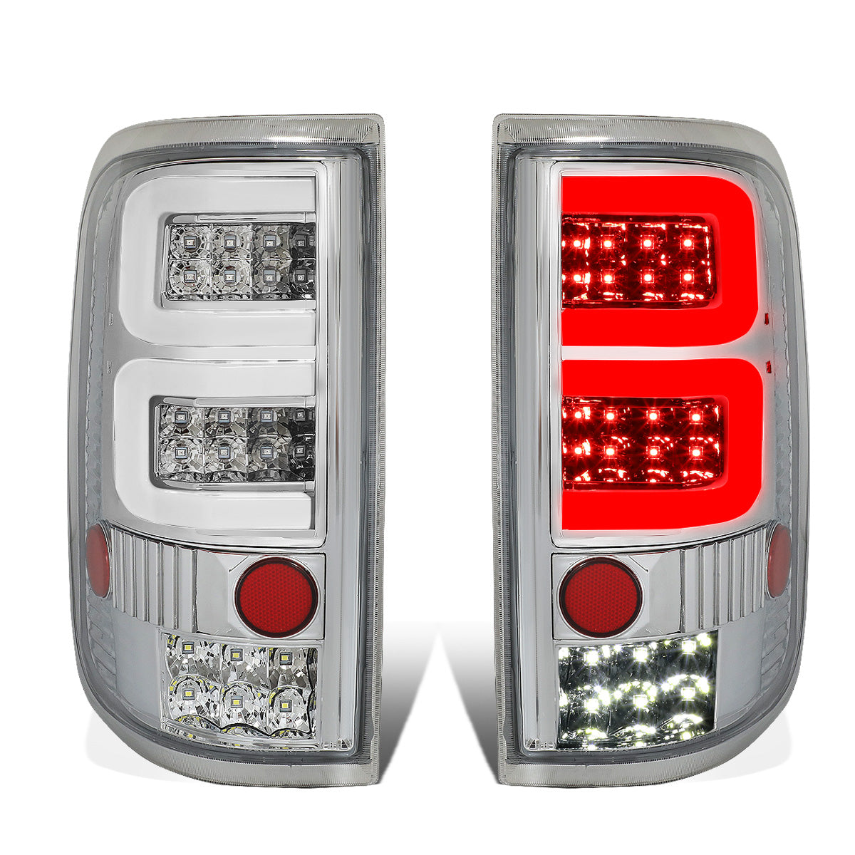 FAROS TRASEROS 04-08 FORD F-150 / LOBO - 3D - DUAL C-BAR LED - CHROME / CLEAR