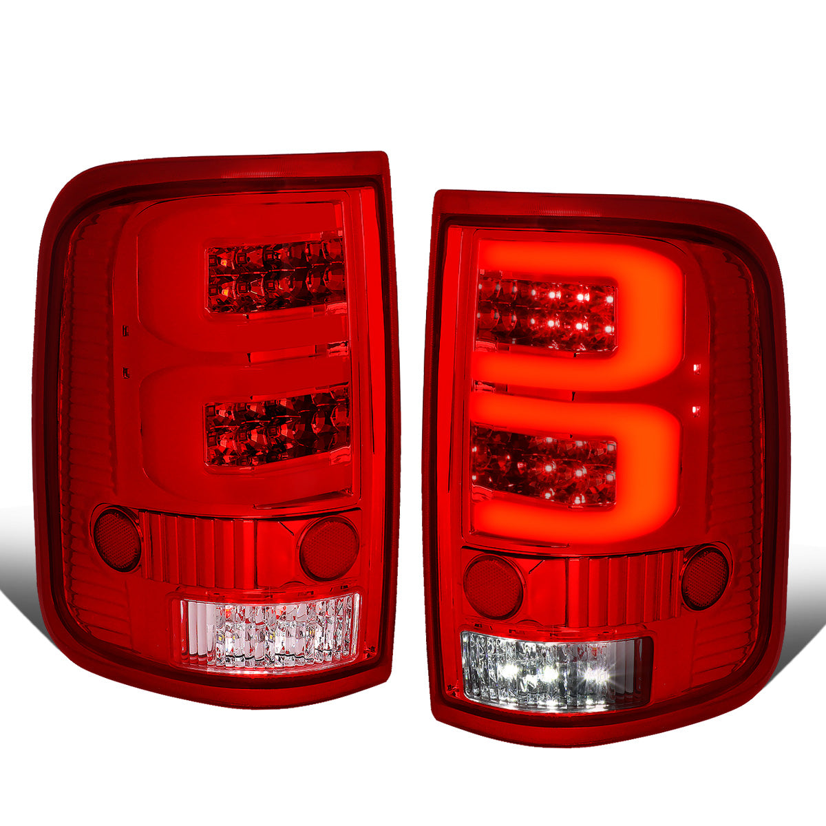 FAROS TRASEROS 04-08 FORD F-150 / LOBO - 3D - DUAL C-BAR LED - CHROME / RED