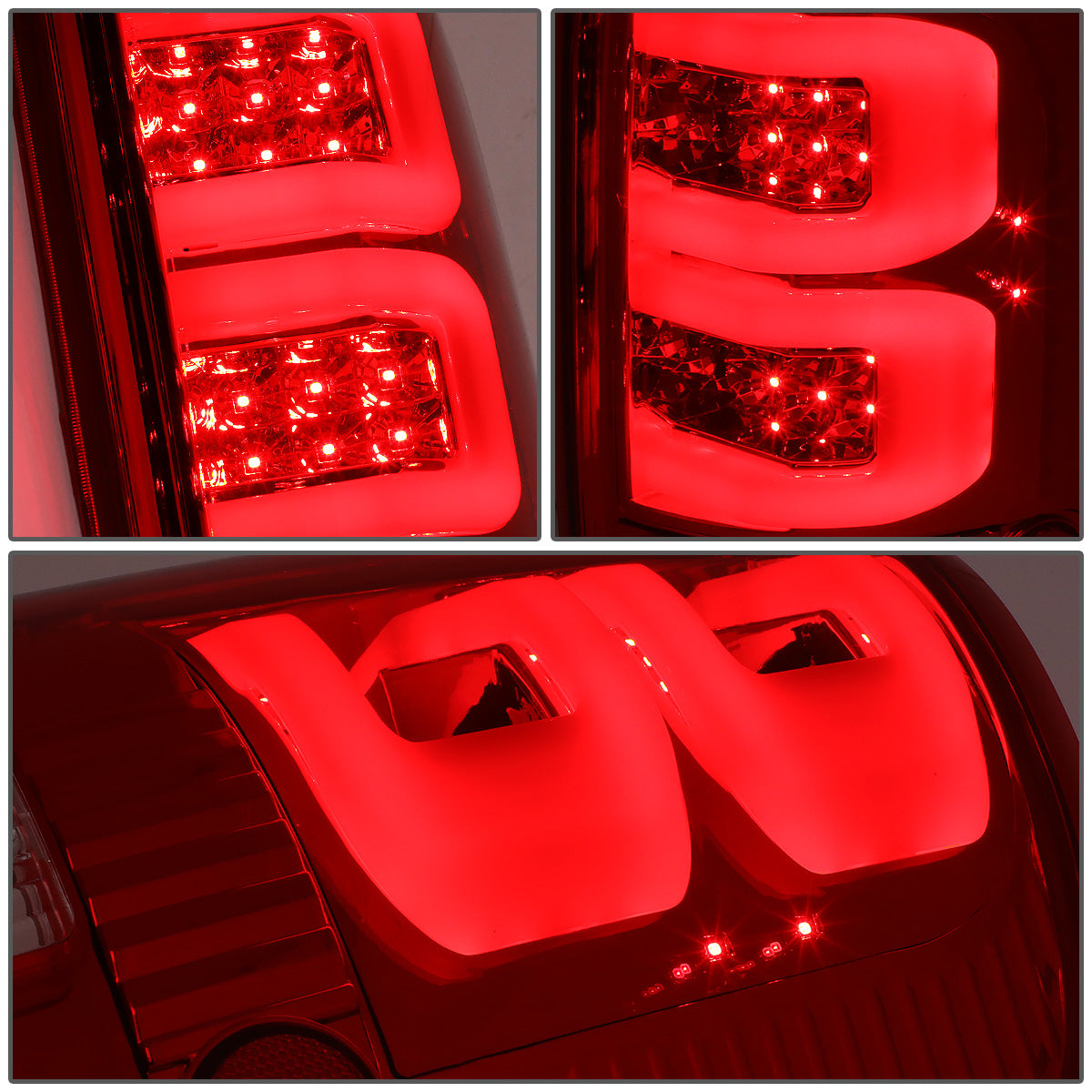 FAROS TRASEROS 04-08 FORD F-150 / LOBO - 3D - DUAL C-BAR LED - CHROME / RED