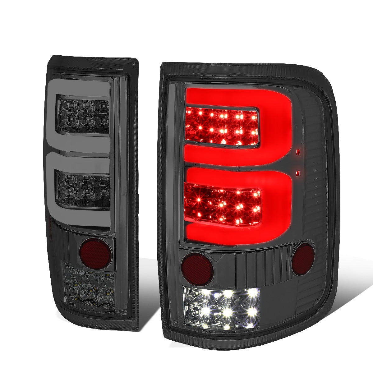 FAROS TRASEROS 04-08 FORD F-150 / LOBO - 3D - DUAL C-BAR LED - CHROME / SMOKE