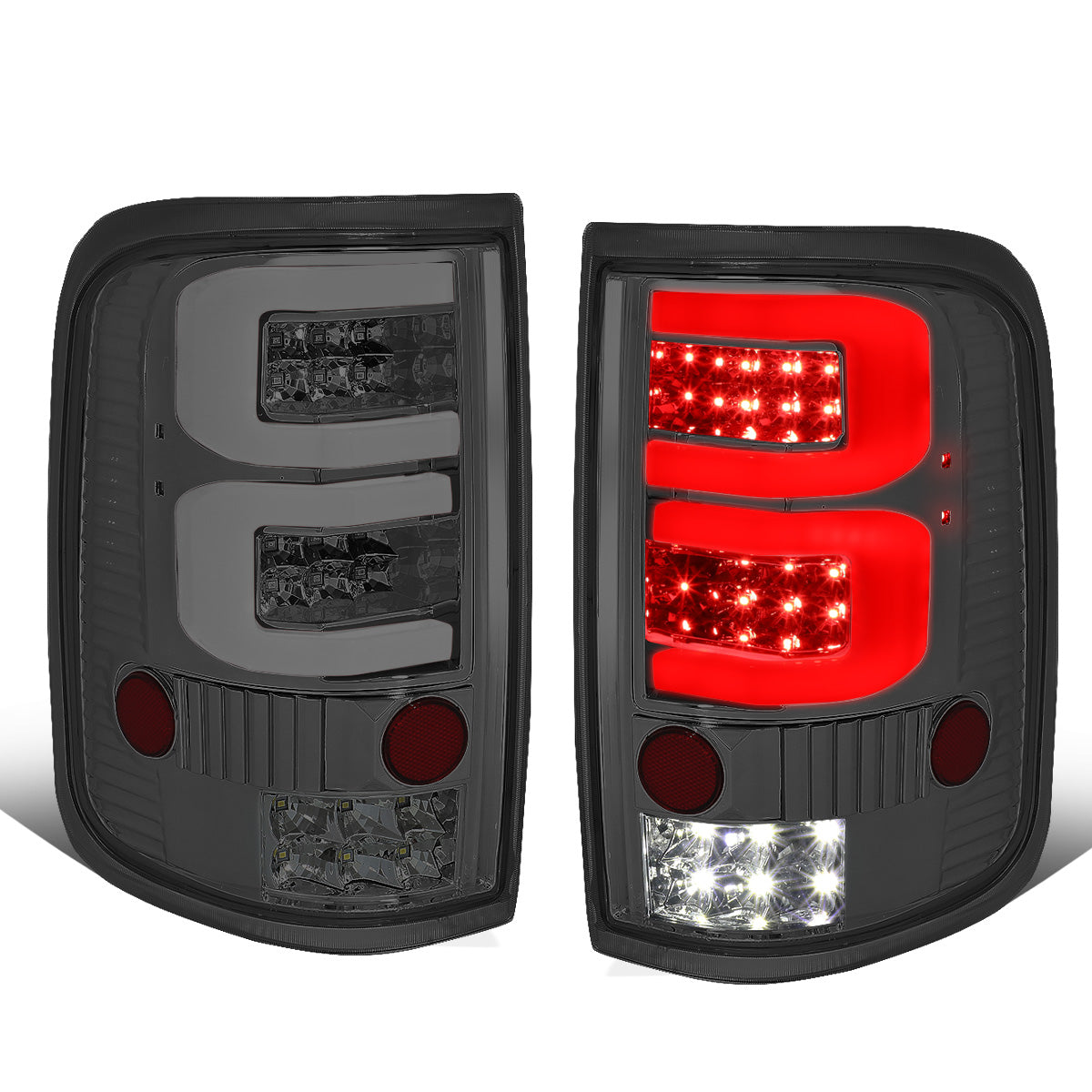 FAROS TRASEROS 04-08 FORD F-150 / LOBO - 3D - DUAL C-BAR LED - CHROME / SMOKE
