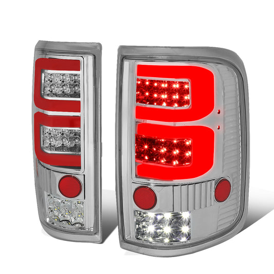 FAROS TRASEROS 04-08 FORD F-150 / LOBO - 3D - DUAL RED C-BAR LED - CHROME / CLEAR