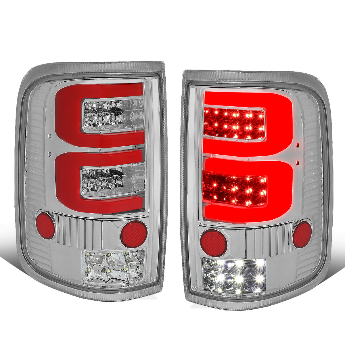 FAROS TRASEROS 04-08 FORD F-150 / LOBO - 3D - DUAL RED C-BAR LED - CHROME / CLEAR