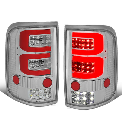 FAROS TRASEROS 04-08 FORD F-150 / LOBO - 3D - DUAL RED C-BAR LED - CHROME / CLEAR