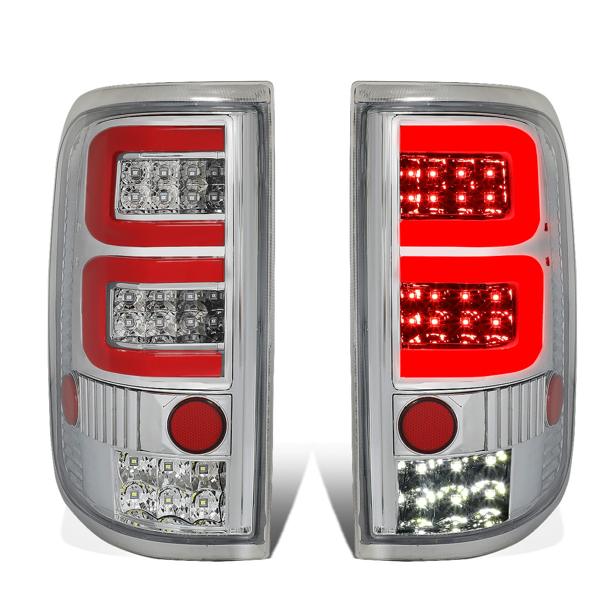 FAROS TRASEROS 04-08 FORD F-150 / LOBO - 3D - DUAL RED C-BAR LED - CHROME / CLEAR