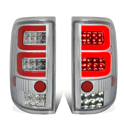 FAROS TRASEROS 04-08 FORD F-150 / LOBO - 3D - DUAL RED C-BAR LED - CHROME / CLEAR
