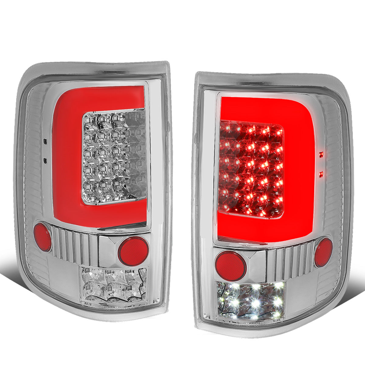 FAROS TRASEROS 04-08 FORD F-150 / LOBO - RED C-BAR LED - CHROME