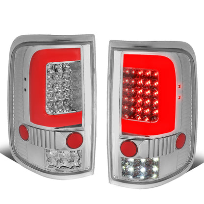 FAROS TRASEROS 04-08 FORD F-150 / LOBO - RED C-BAR LED - CHROME